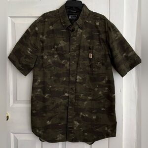 Carhartt Men's Short Sleeve Button-Down Shirt in Olive Camo